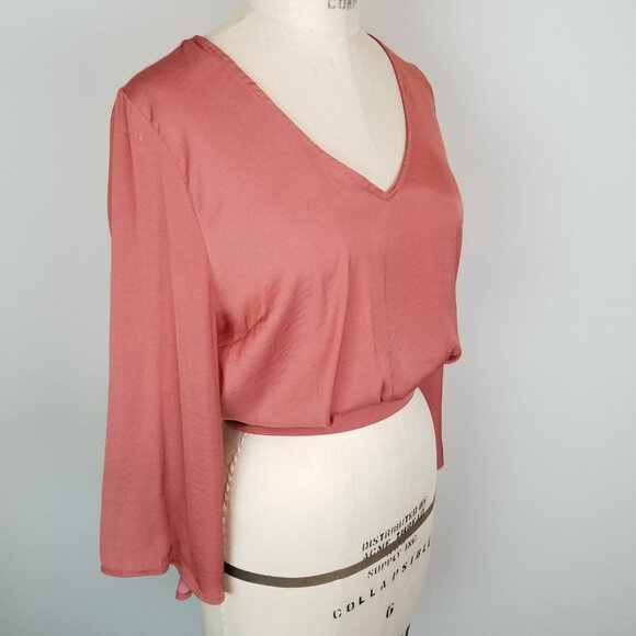 Rusty Red Patrons of Peace * Free People * Silky Open Back Crop Top with Tie * M - Picture 8 of 9